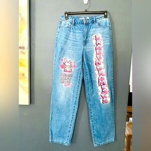 Broken promises bunny womens jeans size 10 it’s happy bunny pink light baggy 90s